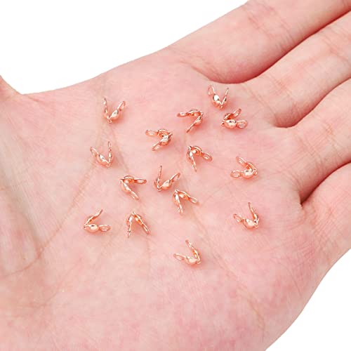BEADIA Rose Gold Plated End Caps Non Tarnish 3x6mm 200pcs for Jewelry Making Findings - color: End Caps Rose Gold, size: 3x6mm