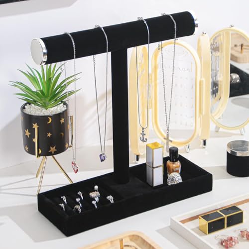 Multi-Use Jewelry Holder Stand, Necklace Bracelet Ring Organizer Stand, Scrunchie Watches Velvet Jewelry Holder Stand With Tray for Women Girls Home Use(Black with Lid) - color: Black+Lid