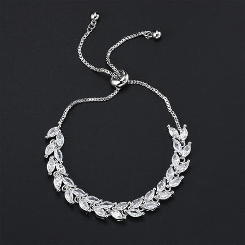 3PCS Tennis Bracelets for Women Set - Stackable Gold & Silver Plated Brass - Round & Marquise Cubic Zirconia - Adjustable & Foldover Clasp - Elegant Jewelry Gift for Her, Mom, Wife, Girlfriend - color: Silver - 3PCS Bracelet Set
