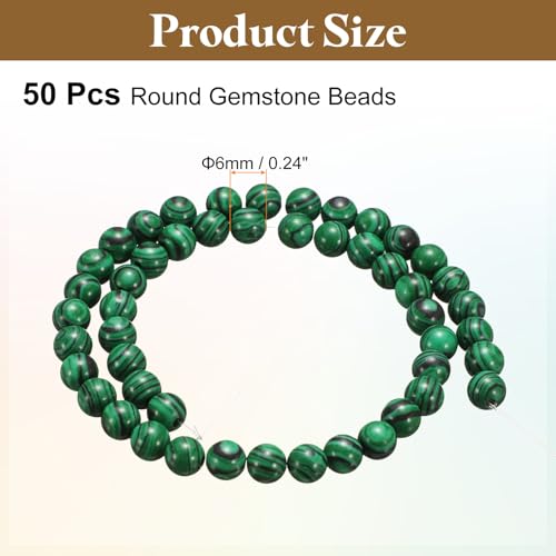 HARFINGTON 50pcs Natural Stone Beads 6mm Malachite Round Gemstone Stone Loose Beading Real Genuine Smooth Balls Bead for Jewelry Making Bracelets Necklace Earrings DIY - color: Malachite, size: 6mm