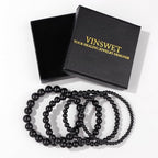 Vinswet 4pcs Beaded Bracelets for Women,Natural Healing Crystal Gemstones Bracelet,Anxiety Stress Relief Bracelet Handmade purple Jewelry Gifts for Women - color: Black Obsidia