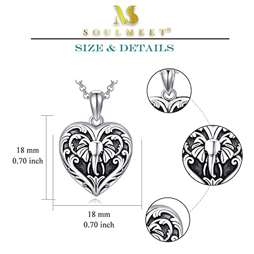 SOULMEET Personalized Silver Locket Necklace That Holds Pictures Photo Keep Someone Near to You, Memorial Custom Lockets Necklaces Letters Engraving for His Her - color: P-Elephant-Black, style: Locket+Custom Photo+Engraved