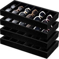 Juexica 4 Pcs Velvet Sunglasses Organizer Tray 6 Grid Sunglass Organizer Velvet Tray Stackable Glasses Display Case for Women Glasses Jewelry Display Watch (Black) - color: Black