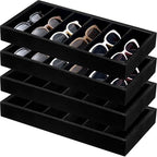 Juexica 4 Pcs Velvet Sunglasses Organizer Tray 6 Grid Sunglass Organizer Velvet Tray Stackable Glasses Display Case for Women Glasses Jewelry Display Watch (Black) - color: Black
