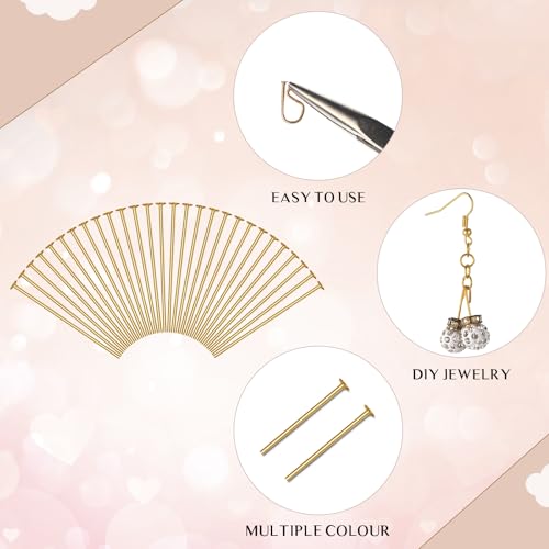 Junkin 2800 Pieces Flat Head Pins for Jewelry Making DIY, Head Pins Set 0.63 Inch, 0.71, 0.79, 1.18 Inch Earring Bracelet Pendant Jewelry Making (Gold) - color: Gold