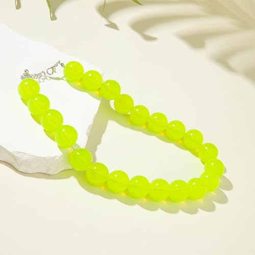 Chunky Acrylic Resin Beaded Necklace for Women Colorful Large Round Choker Adjustable Stack Acrylic Beads Necklace Resin Summer Party Jewelry - style: Green