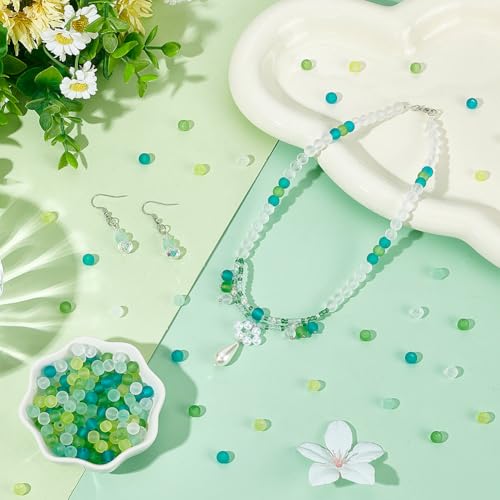 PH PandaHall 500pcs 6mm Frosted Glass Beads, St Patrick's Day Green Bead 5 Colors Transparent Crystal Beads for Summer Beading Necklace Bracelet Jewelry Making DIY Crafts - color: Green