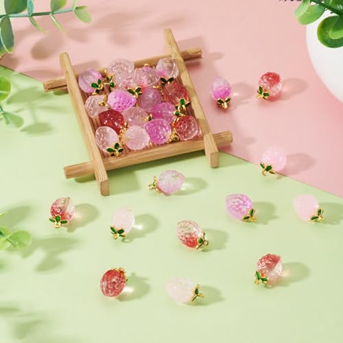 Craftdady Fruit Dangle Charms Pendants Cute Resin Food Pendants Apple Orange Pineapple Strawberry Pendants Lovely Vegetable Mushroom Charms for DIY Craft Earring Bracelet Necklace Jewelry Making - color: 3 Colors Strawberry