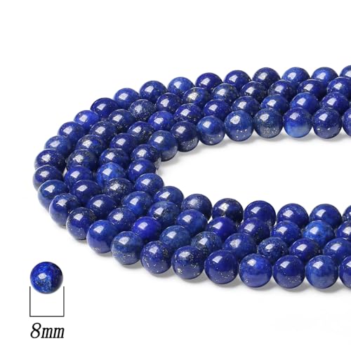 DUQGUHO Blue Beads for Jewelry Making 8mm Lapis Lazuli Beads for Bracelets DIY Natural Crystal Bead 47PCS - color: Blue#3