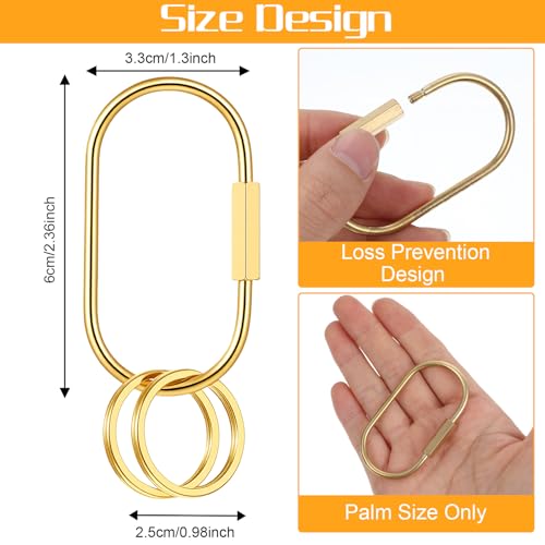 3pcs Gold Key Ring Gold Carabiner With 6 O-Rings Brass Key Rings Bulk Keychain Locking Chain Organizer Holder Screw Lock Keychain Clip Purse Bag Charm Clip Security for Keys Charms for Handbags