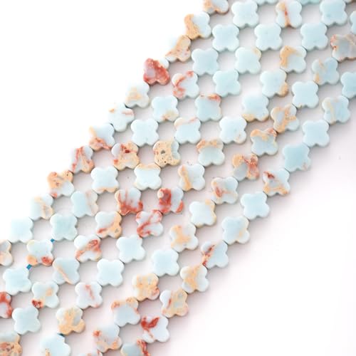 8mm Natural Azure Imperial Jasper Gemstone Faceted Clovers Beads Four-Leaf Spacer Loose Beads for DIY Jewelry Making Beads - color: Azure Imperial Jasper