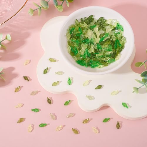 Beadthoven 250Pcs Green Acrylic Leaf Beads 5 Colors Transparent Mini Small Leaves Bead Caps Plastic Plant Leaf Charm Tiny Spacers Bulk for DIY Earrings Bracelet Keychain Necklace Spring Jewelry Making - color: Mini Leaf