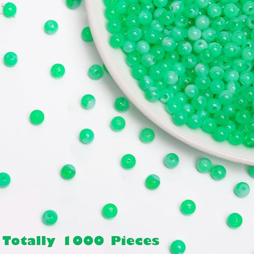 BONNY BOXX 1000PCs 6MM Green Jade Round Beads, Smooth Acrylic Balls, Plastic Resin Gumball Bubblegum Chunky Beads for Necklace & Bracelet Making, Crafting Supplies - color: Green Jade, size: 6MM