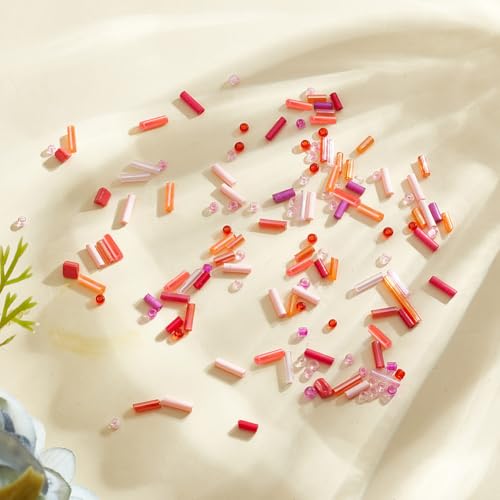 About 8218 Pcs Red Series Glass Bugle Seed Beads, Mixed Styles Long Tube Round Seed Beads Loose Spacer Bead Bulk for DIY Crafting Jewelry Making - color: Red Series