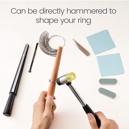 Meowoo Jewelers Rubber Hammer with Wood Ring Mandrel Ring Shaper Tool - Repair Bent Rings & Jewelry Making Kit