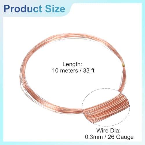 uxcell Pure Copper Wire 99.99% 28 Gauge 0.3mm 10m/33 ft Soft Craft | Jewelry Wire Tarnish Resistant for Jewelry Making Beading DIY Crafts Supplies,Copper - size: 28 Gauge 0.3mm