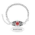 Women's Medical ID Bracelet with White Zircon Tennis Chain, Interchangeable Engraved Plate, Adjustable Lobster Clasp, Lightweight, Hypoallergenic, for Running, Outdoor, Daily Wear - color: Red-WARFARIN