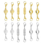 Magnetic Necklace Clasps and Closures with Lobster Clasp, Gold & Silver Magnetic Jewelry Clasps Helper for Necklace Extender, Bracelets and Jewelry - color: 3 Styles | 12Pcs_Diamond & Balls