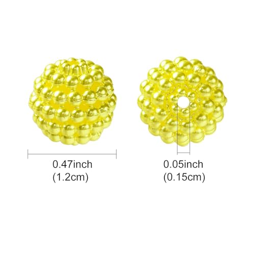 40pcs Round Acrylic Berry Beads, 12mm Large Chunky Bubblegum Beads Loose Spacer Ball Bead for Jewelry Making Earrings Necklaces Bracelets DIY Beading Crafts, Yellow - color: Yellow