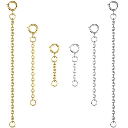 Bonison Necklace Extender Gold - 18k Gold Plated Chain Extenders for Necklaces, Gold Necklaces Bracelet Anklet Extenders for Women Jewelry Making (6 pcs Gold+Silver (1 2 3 Inch)) - color: 6 pcs Gold+Silver (1 2 3 Inch)