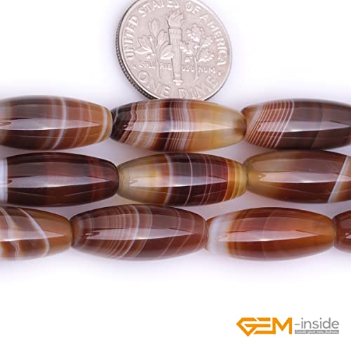 GEM-Inside Stripe Botswana Agate Gemstone Loose Beads Natural 8x20mm Bronw Olivary Crystal Energy Stone Power for Jewelry Making 15" - size: Brown-8X20mm