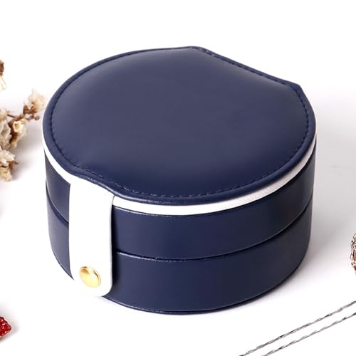 Travel Jewelry Box, Easy Carried Small Jewelry Organizer for Women Girls, PU Leather Mini Holder Box Storage Case Portable, Necklace, Earring, Rings, Bracelets, Blue - color: Blue ( Round )
