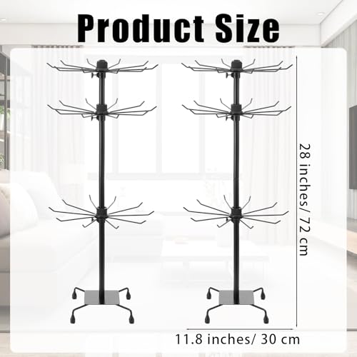 Kifmurase 2PCS Rotating Display Stand Metal Spinner Display Rack with Hooks Adjustable Height Holders for Earrings Necklace Key Rings, 3 Tiers Retail Vendor Jewelry Display Rack(Black)