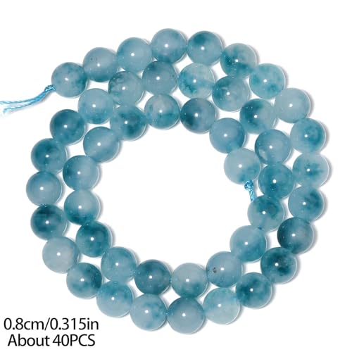 Stone Beads, 45pcs Aquamarine, 8mm Round Loose Beads for Jewelry Making, Bracelets, with Gift Bag, Elastic String & Size Card - color: Aquamarine, size: 8mm