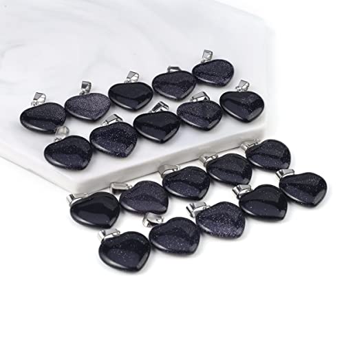 LE SKY 20 Pcs natural stone pendants heart shape healing stone charms for jewelry making - color: blue sand