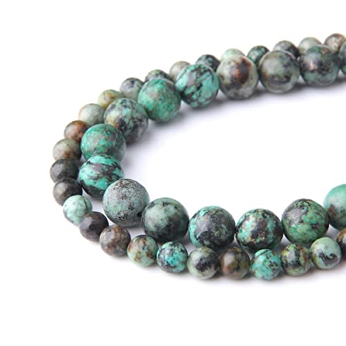 Natural Stone 6mm African Turquoise Smooth Round Loose Beads Energy Gemstone DIY for Jewelry Making Bracelet Necklace 1 Strand 15" - color: African turquoise, size: 6mm