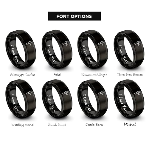 Chain Tool Ring - Gift for Cyclist - 8mm - Band - Gunmetal Black Silver - Personalized Custom Engraving - Men Women - Anniversary Engagement Wedding - Tungsten Carbide - Flat Dome Bevel - color: 07 - Black Tungsten