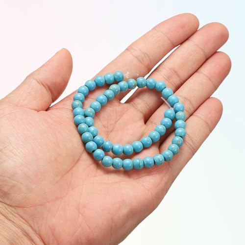 HARFINGTON 50pcs Natural Stone Beads 6mm Blue Turquoise Round Gemstone Stone Loose Beading Real Genuine Smooth Balls Bead for Jewelry Making Bracelets Necklace Earrings DIY - color: Blue Turquoise, size: 6mm
