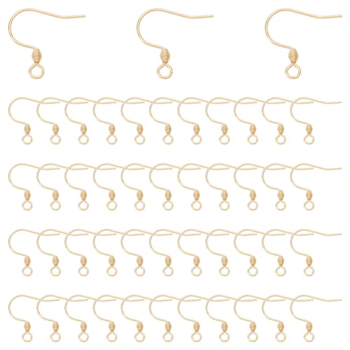 UNICRAFTALE 100Pcs Real 18K Gold Plated Earring Hooks Stainless Steel French Hooks with Horizontal Loop Metal Ear Wires Drop Earring Finding for Jewelry Making DIY Earrings Findings 17x18x2.4mm - size: 17mm Long