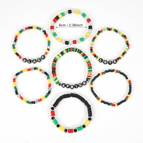 COLORFUL BLING 4th of July Bracelets for Women/Juneteenth African Beaded Stackable Layered Surfer Bracelets Rasta Jamaica Jewelry - color: love