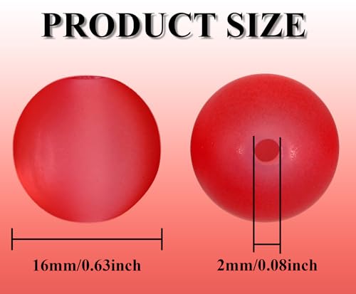 25pcs Resin Transparent Frosted Beads 16mm Cat Eye Circular Rubber Bead Spacer Bead DIY Making Friendship Bracelet Phone Chain Keychain Pen Beads Accessories (Red) - color: Red