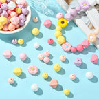 LiQunSweet 110 pcs Spring Theme Daisy Flower Focal Silicone Beads Round Hexagon Shape Silicone Beads for Keychain Making DIY Beadable Pens Jewelry Making Bracelets - color: Hexagon Round Daisy Beads_110 Pcs