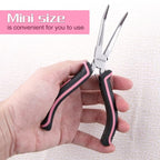 Mini Bent Needle Nose Pliers Smooth Jaws Small Bent Long Nose Pliers Tweezers Long Nose Pliers Jewelry Pliers Pink Tool for Jewelry Making, Wire Wrapping and Object Gripping with Soft Grip - style: Bent Needle Nose Plier Smooth Jaws