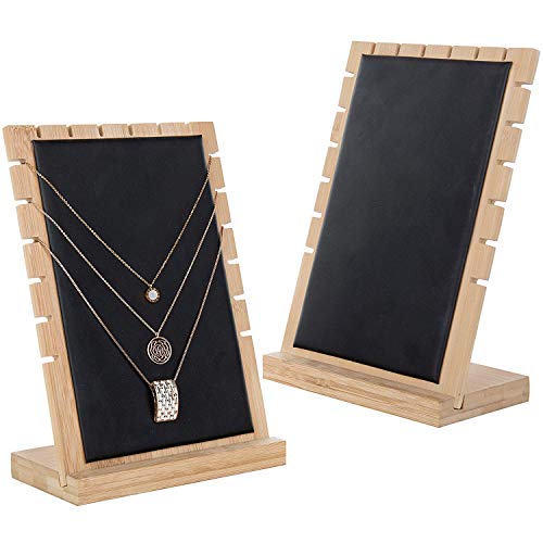 MyGift Modern Bamboo Necklace Jewelry Tabletop Display Boards, Set of 2,Black - color: Black