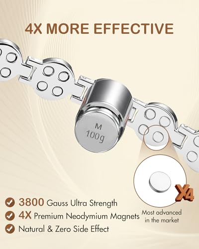 Feraco Pure Copper Bracelets for Women, 4X Ultra Strength Magnetic Bracelet with 3800 Gauss Neodymium Magnets & Dazzling Austrian Cut Crystals Stone, Adjustable Jewelry Gift - style: Sparkle Sphere - Silver