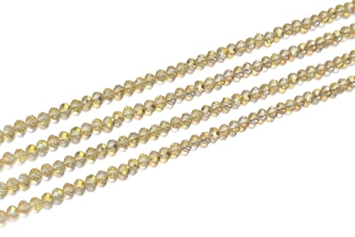 500pcs Czech Faceted Rondelle Crystal Glass Loose Beads 4mm Small Tiny Spacer Bulk Gold Shimmer for DIY Craft Jewelry Making CCR438 - color: Gold Shimmer, size: 4mm (0.16") - 500pcs