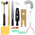 Yauhar 14Pcs Jewelry Making Tool Set Contains Flat Nose Jewelry Pliers, V-Slot Bench Pin Clamp, Wood Ring Mandrel Shaper, Rings Size Measuring Tools, Mallet Hammer, Steel Ring Sizing Gauge Sizers
