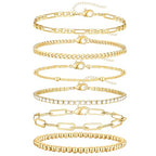 adoyi Gold Bracelets for Women, 14K Gold Plated Stackable Bracelet Stack Set Adjustable Charm Paperclip Chain Cuban Link Layered Waterproof Jewelry Sets Gifts for Womens - color: Gold 6.5 IN General Wrist