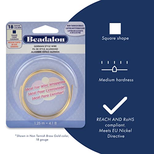 Beadalon German Style Wrapping Wire, Square, Silver Plated, 18 Gauge, 32 ft - color: Silver Plated, size: 18 gauge/.040 In-Approx. 32.3 ft
