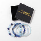 Vinswet 4pcs Beaded Bracelets for Women,Natural Healing Crystal Gemstones Bracelet,Anxiety Stress Relief Bracelet Handmade purple Jewelry Gifts for Women - color: Amazonite&Opal&Blue aventurine