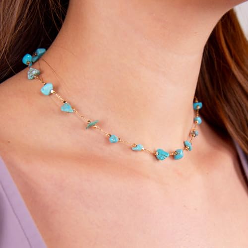 KYUNHOO 16.4 Feet/5M Gold Plated Chains for Jewelry Making Turquoise Blue Natural Stone Chain Spool Brass Necklace Jewelry Bulk for Bracelet Ankle Crafting Finding Supplies - color: Natural Stone-Blue