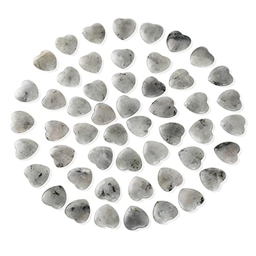 Gerrii 50 Pcs Heart Healing Stone Bulk Quartz Heart Inspirational Stones Gift for Women Love Pocket Polished Natural Energy Balancing Meditation 0.8 Inch(Black Labradorite) - color: Black Labradorite