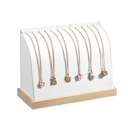 TANG SONG Cambered Wooden Leather Soft Mat Multiple Necklace Display Stand Necklace Chains Organizer Holder for Home (White) - color: Leather-White