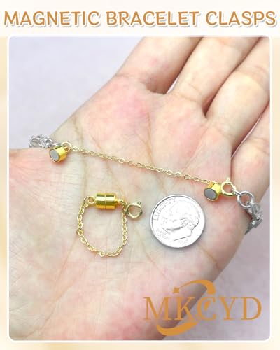 MKCYD 8Pcs Magnetic Bracelet Clasps and Closures with Safety Chain Never Fall Gold Bracelet Extender Converter Magnetic Clasps for Women - color: 8Pcs Gold