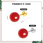 Jade Green Stud Earrings, Natural Round Beaded Agate Emerald Garnet Obsidian Gemstone Ear Studs Ball Jade Jewelry Gift, Green 8mm - color: red-6mm