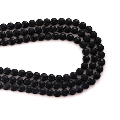 6mm Faceted Natural Black Agate Stone Beads Coin Disc Gemstone Spacer Beads for Jewelry Making DIY Bracelet Necklace - color: Black Agate